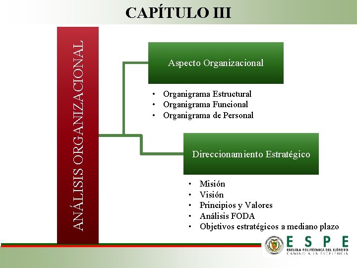 ANÁLISIS ORGANIZACIONAL CAPÍTULO III Aspecto Organizacional • Organigrama Estructural • Organigrama Funcional • Organigrama