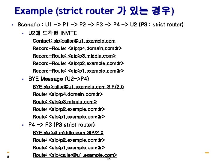 Example (strict router 가 있는 경우) § Scenario : U 1 -> P 2