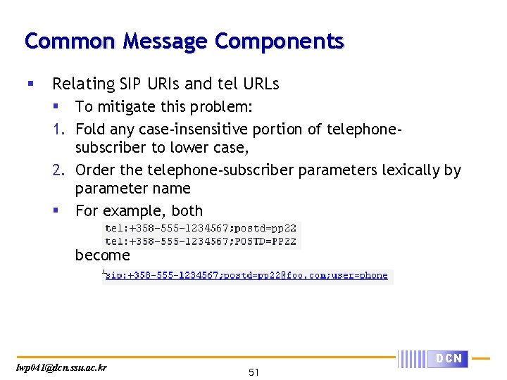 Common Message Components § Relating SIP URIs and tel URLs § To mitigate this