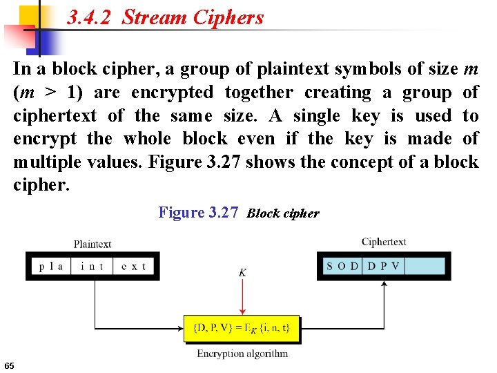 3. 4. 2 Stream Ciphers In a block cipher, a group of plaintext symbols