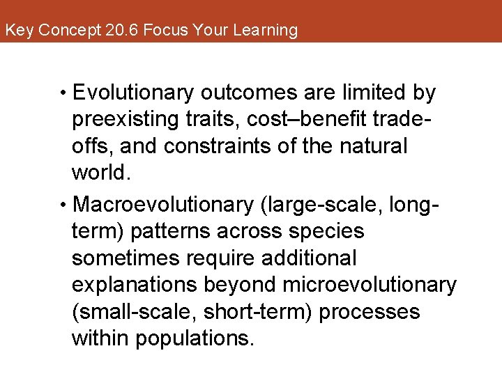 Key Concept 20. 6 Focus Your Learning • Evolutionary outcomes are limited by preexisting