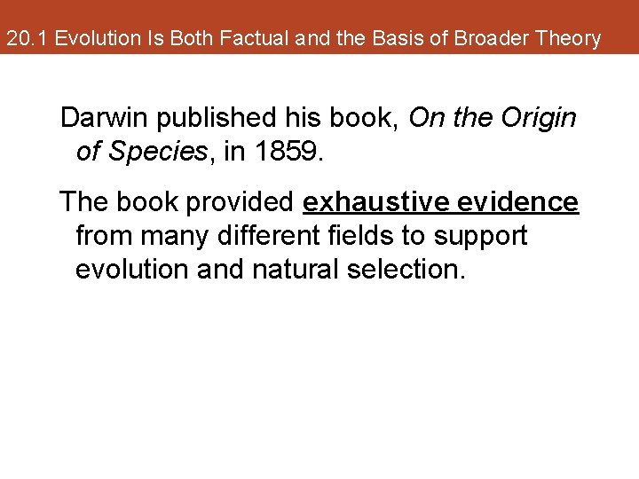 20. 1 Evolution Is Both Factual and the Basis of Broader Theory Darwin published