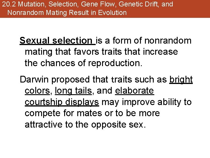 20. 2 Mutation, Selection, Gene Flow, Genetic Drift, and Nonrandom Mating Result in Evolution