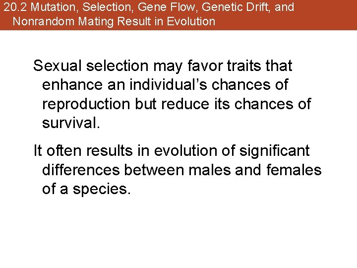 20. 2 Mutation, Selection, Gene Flow, Genetic Drift, and Nonrandom Mating Result in Evolution