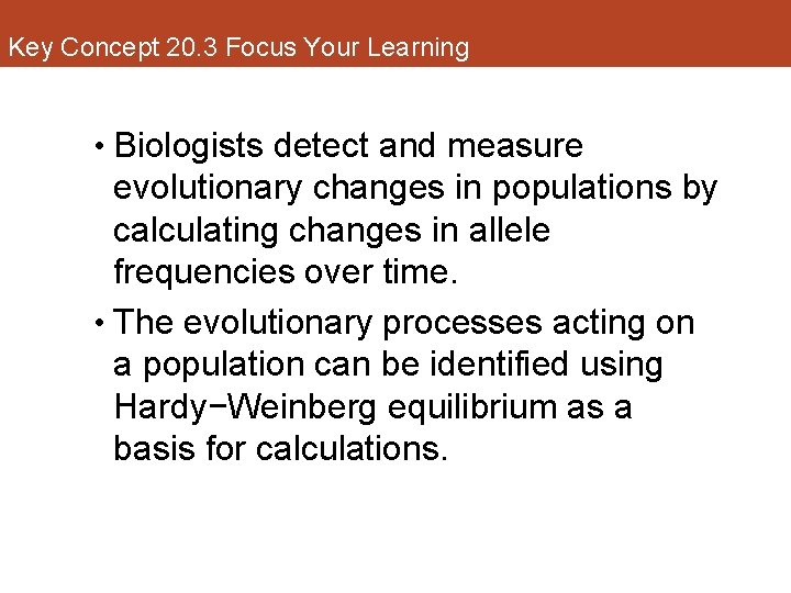 Key Concept 20. 3 Focus Your Learning • Biologists detect and measure evolutionary changes