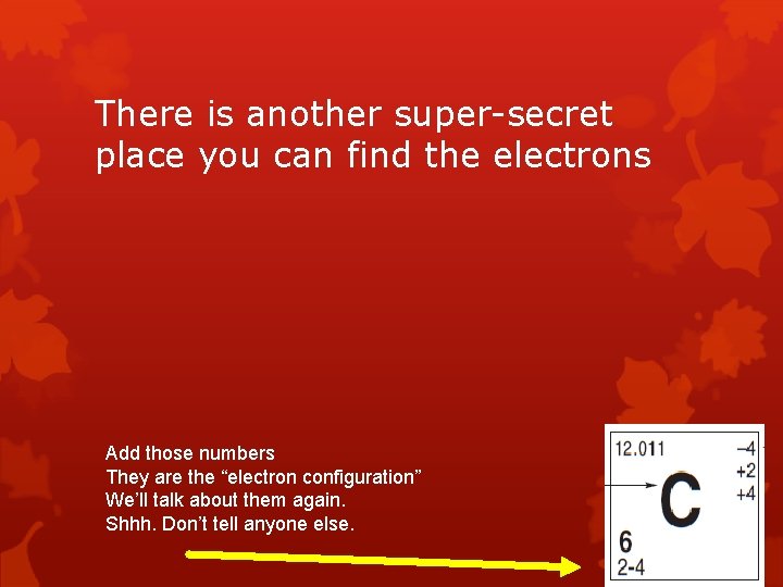 There is another super-secret place you can find the electrons Add those numbers They