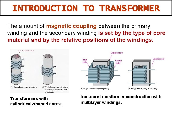 INTRODUCTION TO TRANSFORMER The amount of magnetic coupling between the primary winding and the