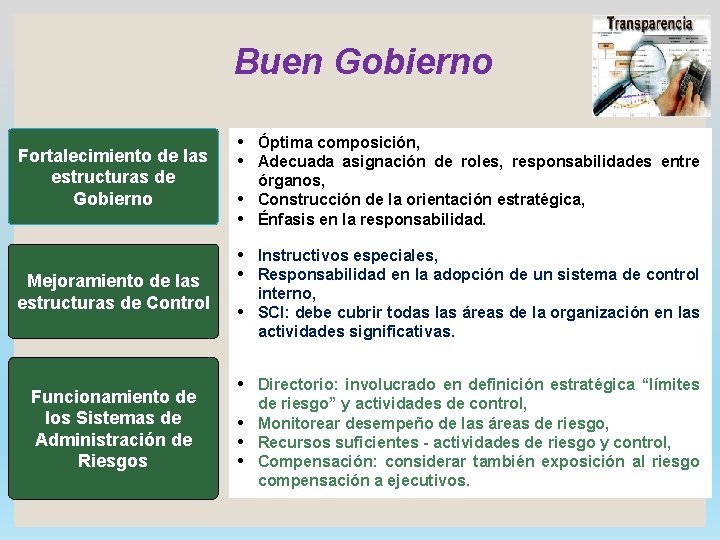 Buen Gobierno Fortalecimiento de las estructuras de Gobierno Mejoramiento de las estructuras de Control