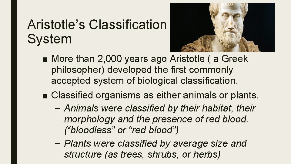 Aristotle’s Classification System ■ More than 2, 000 years ago Aristotle ( a Greek