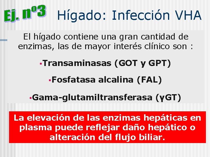 Hígado: Infección VHA El hígado contiene una gran cantidad de enzimas, las de mayor