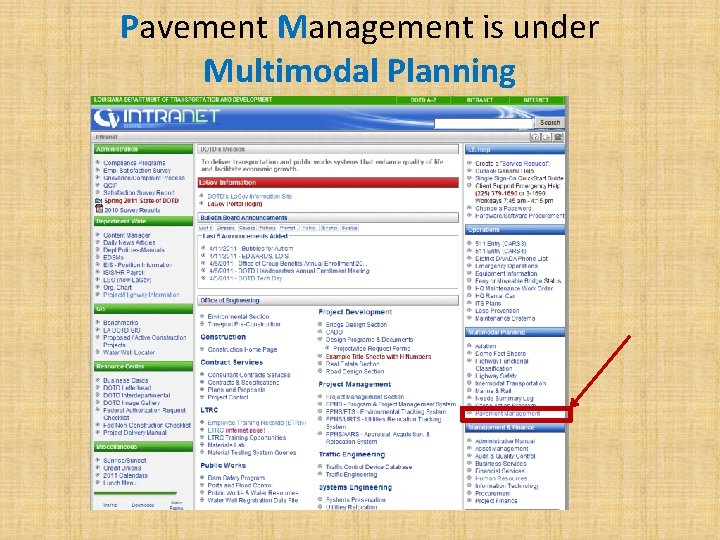 Pavement Management is under Multimodal Planning 