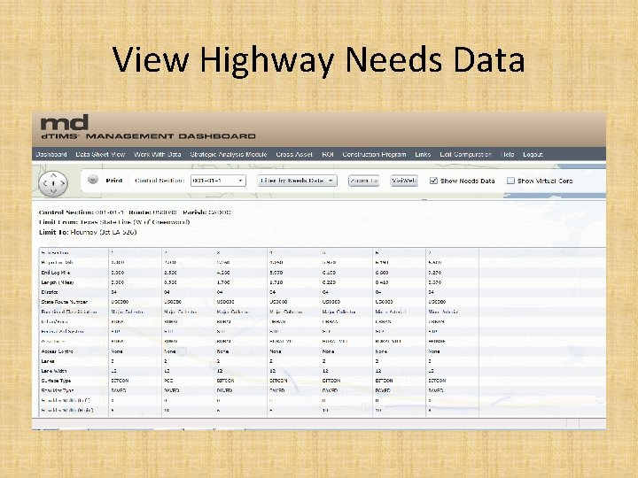 View Highway Needs Data 