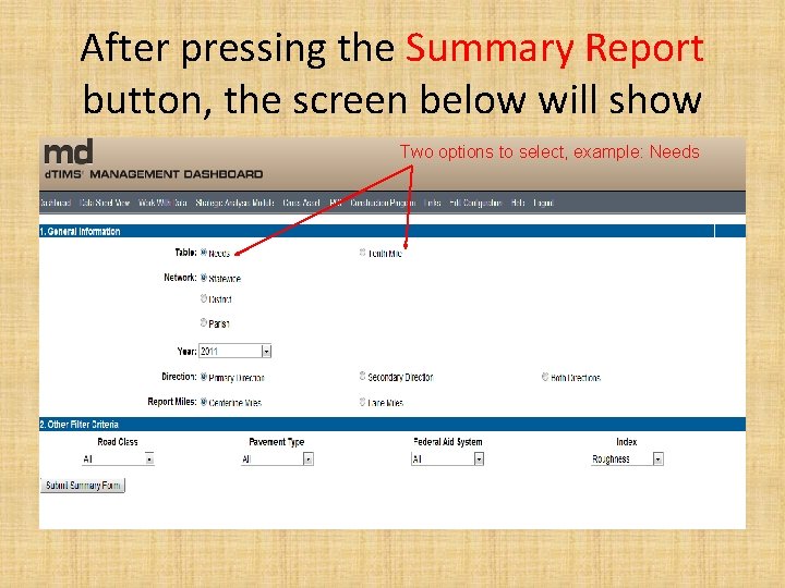 After pressing the Summary Report button, the screen below will show Two options to