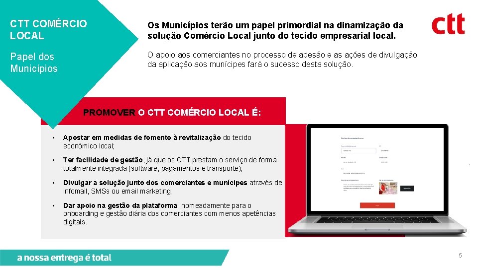 CTT COMÉRCIO LOCAL Os Municípios terão um papel primordial na dinamização da solução Comércio
