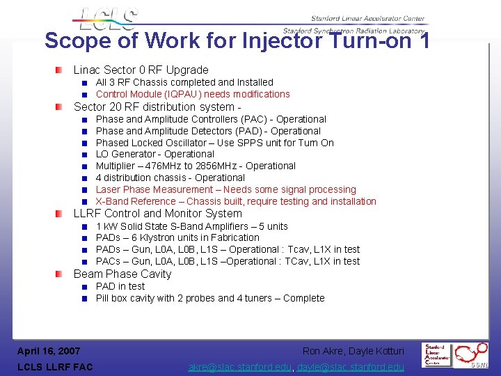 Scope of Work for Injector Turn-on 1 Linac Sector 0 RF Upgrade All 3