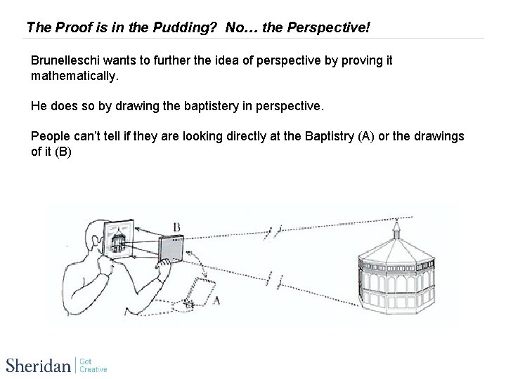 The Proof is in the Pudding? No… the Perspective! Brunelleschi wants to further the