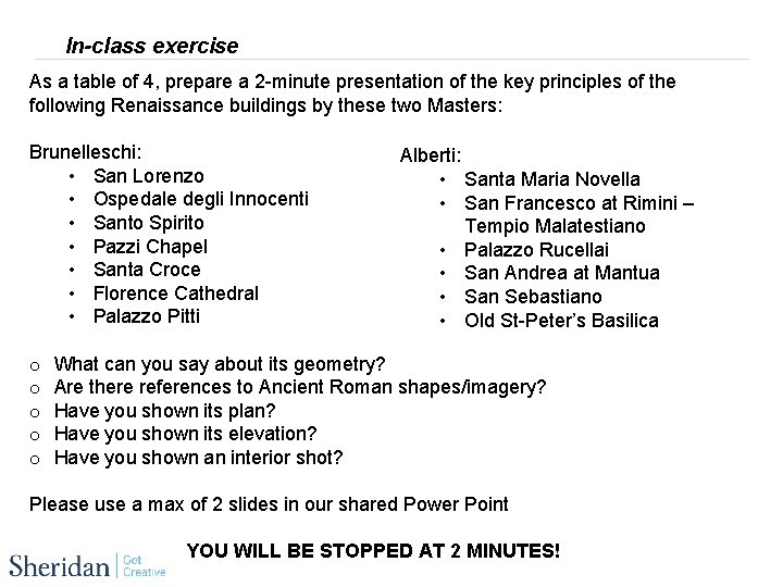 In-class exercise As a table of 4, prepare a 2 -minute presentation of the