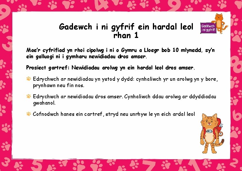 Gadewch i ni gyfrif ein hardal leol rhan 1 Mae’r cyfrifiad yn rhoi cipolwg