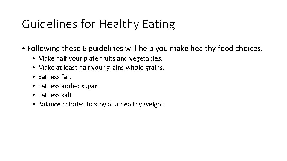 Assessing My Eating Habits 7 th Grade Health