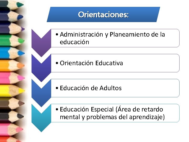 Orientaciones: • Administración y Planeamiento de la educación • Orientación Educativa • Educación de