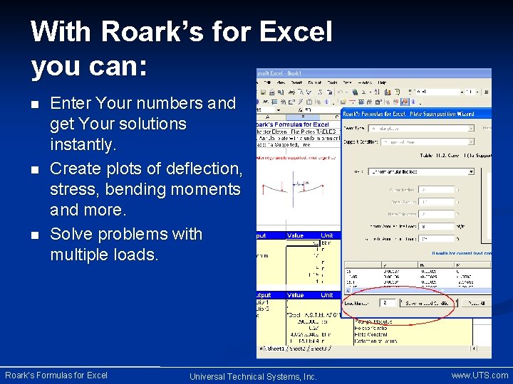 With Roark’s for Excel you can: n n n Enter Your numbers and get