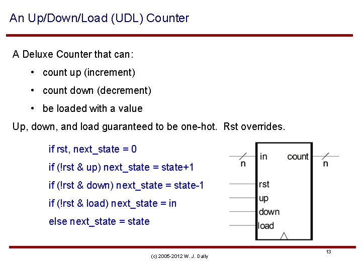 An Up/Down/Load (UDL) Counter A Deluxe Counter that can: • count up (increment) •