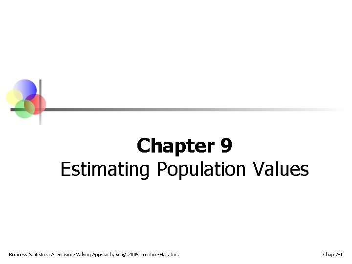 Chapter 9 Estimating Population Values Business Statistics: A Decision-Making Approach, 6 e © 2005