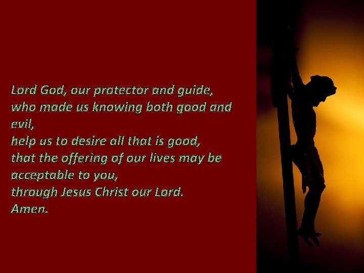 Lord God, our protector and guide, who made us knowing both good and evil,