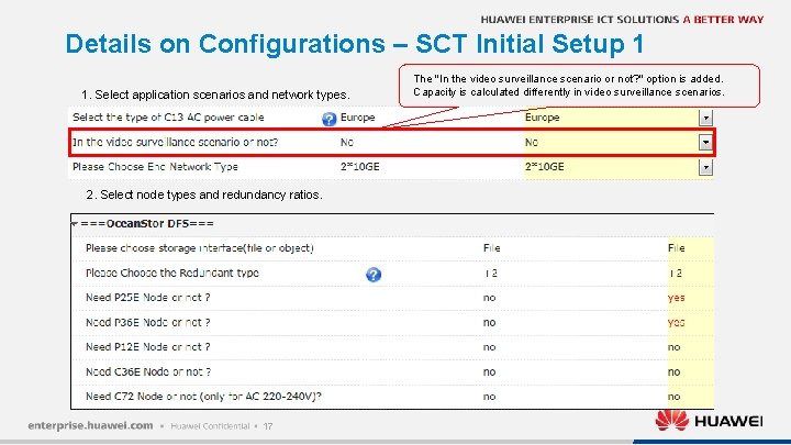 Details on Configurations – SCT Initial Setup 1 1. Select application scenarios and network