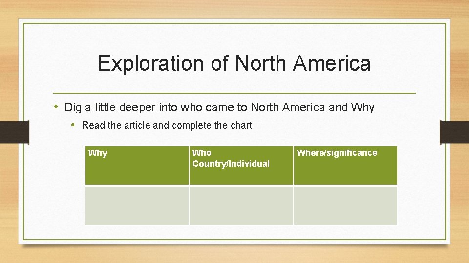 Exploration of North America • Dig a little deeper into who came to North