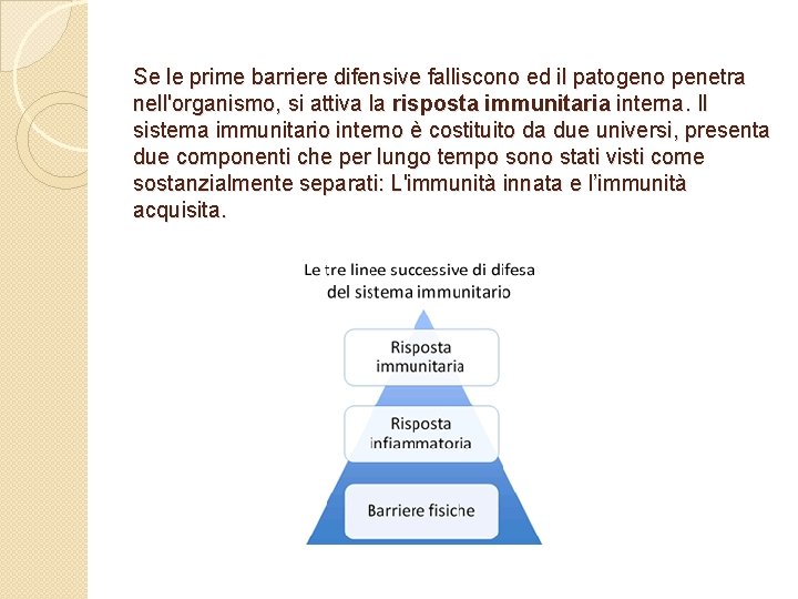 Se le prime barriere difensive falliscono ed il patogeno penetra nell'organismo, si attiva la