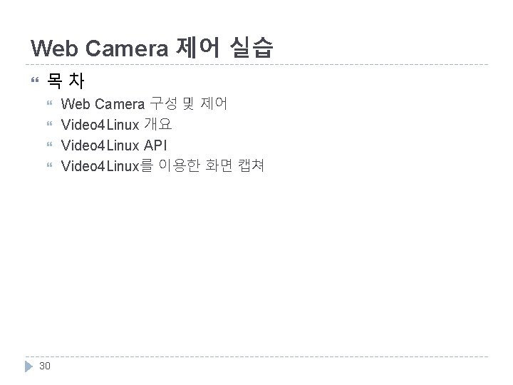 Web Camera 제어 실습 목차 30 Web Camera 구성 및 제어 Video 4 Linux