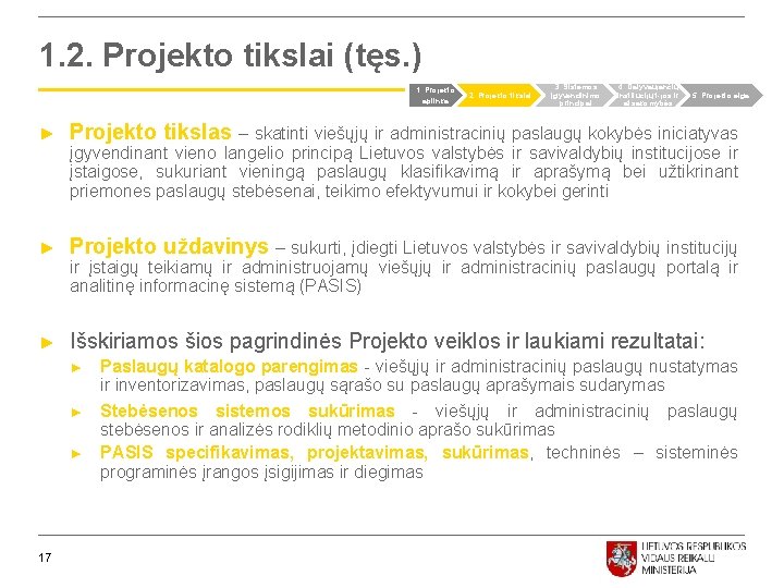 1. 2. Projekto tikslai (tęs. ) 1. Projekto aplinka 2. Projekto tikslai 3. Sistemos