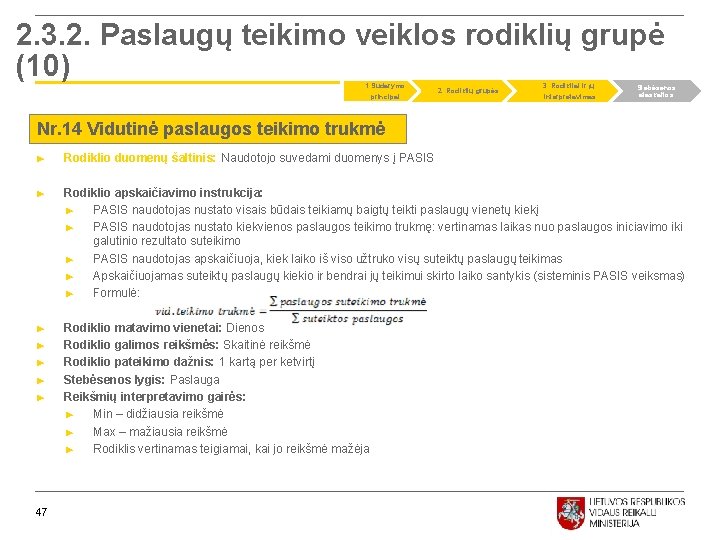 2. 3. 2. Paslaugų teikimo veiklos rodiklių grupė (10) 1. Sudarymo principai 2. Rodiklių