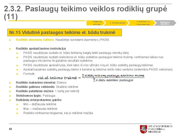 2. 3. 2. Paslaugų teikimo veiklos rodiklių grupė (11) 1. Sudarymo principai 2. Rodiklių