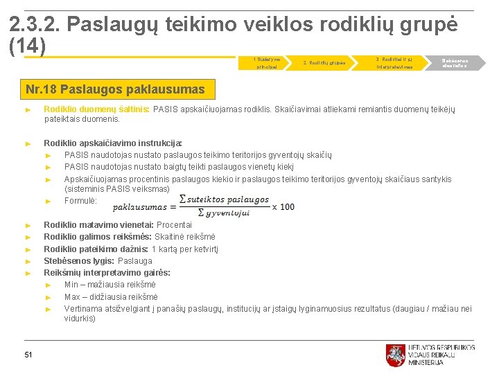 2. 3. 2. Paslaugų teikimo veiklos rodiklių grupė (14) 1. Sudarymo principai 2. Rodiklių