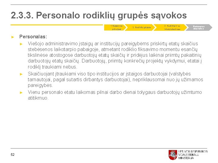 2. 3. 3. Personalo rodiklių grupės sąvokos 1. Sudarymo principai ► 52 2. Rodiklių