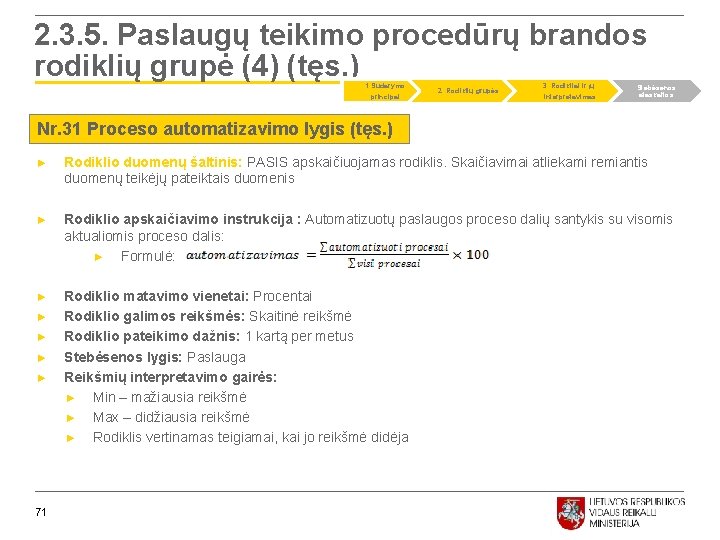 2. 3. 5. Paslaugų teikimo procedūrų brandos rodiklių grupė (4) (tęs. ) 1. Sudarymo