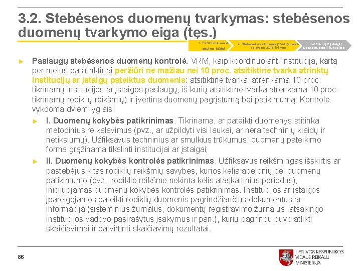 3. 2. Stebėsenos duomenų tvarkymas: stebėsenos duomenų tvarkymo eiga (tęs. ) 1. PASIS duomenų