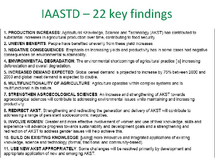 IAASTD – 22 key findings 