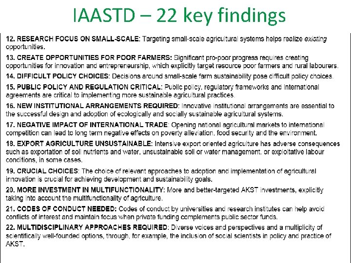 IAASTD – 22 key findings 