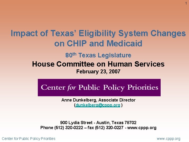 1 Impact of Texas Eligibility System Changes on