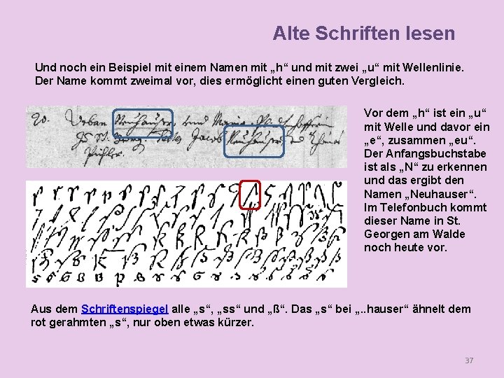 Alte Schriften lesen Und noch ein Beispiel mit einem Namen mit „h“ und mit