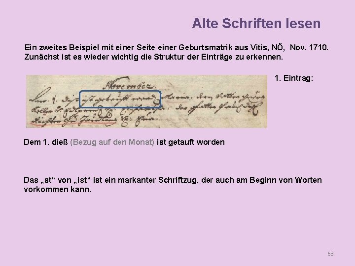 Alte Schriften lesen Ein zweites Beispiel mit einer Seite einer Geburtsmatrik aus Vitis, NÖ,