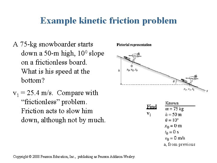 Example kinetic friction problem A 75 -kg snowboarder starts down a 50 -m high,