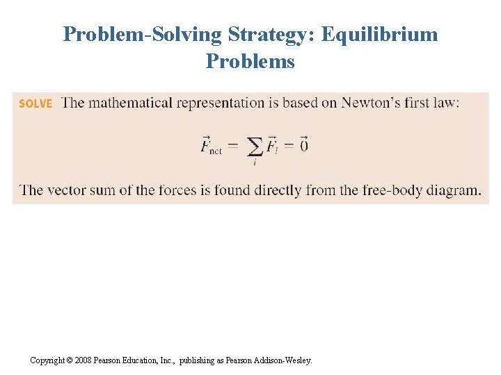 Problem-Solving Strategy: Equilibrium Problems Copyright © 2008 Pearson Education, Inc. , publishing as Pearson