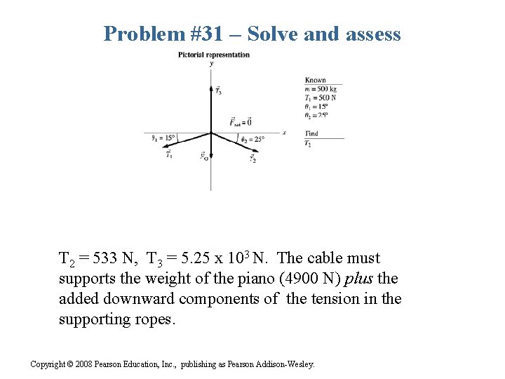 Problem #31 – Solve and assess T 2 = 533 N, T 3 =