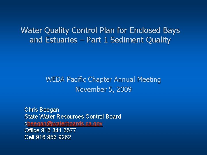 Water Quality Control Plan for Enclosed Bays and