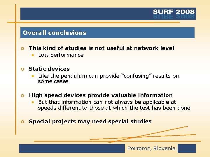 Overall conclusions o This kind of studies is not useful at network level •