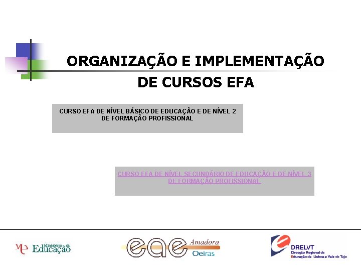 ORGANIZAÇÃO E IMPLEMENTAÇÃO DE CURSOS EFA CURSO EFA DE NÍVEL BÁSICO DE EDUCAÇÃO E